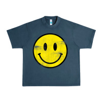 Midnight Navy vintage retro happy smiley face 80's 90's aesthetic t shirt Urban Heavy Tee - linhVisuals