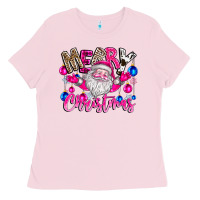 Bubblegum Pink merry Christmas santa Ladies Tee - CowhideDigitalArt