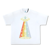 White vintage alien weed pot leaf ufo abduction marijuana cannabis t shirt Urban Heavy Tee - linhVisuals