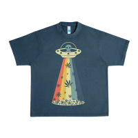 Midnight Navy vintage alien weed pot leaf ufo abduction marijuana cannabis t shirt Urban Heavy Tee - linhVisuals
