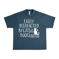 Midnight Navy easily distracted by cats and books   cute book lover t shirt Urban Heavy Tee - linhVisuals