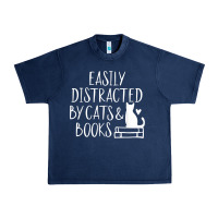 Navy easily distracted by cats and books   cute book lover t shirt Urban Heavy Tee - linhVisuals