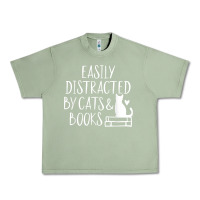 Oil Green easily distracted by cats and books   cute book lover t shirt Urban Heavy Tee - linhVisuals