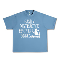 Pebble Blue easily distracted by cats and books   cute book lover t shirt Urban Heavy Tee - linhVisuals