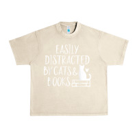 Sandshell easily distracted by cats and books   cute book lover t shirt Urban Heavy Tee - linhVisuals