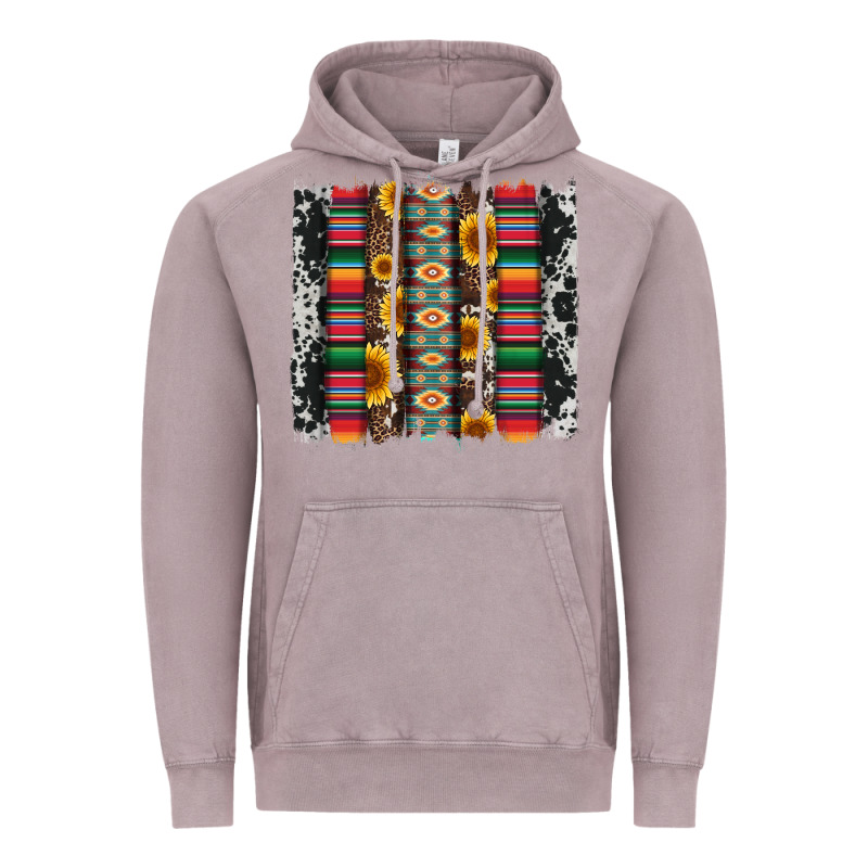 Cowhıde Aztec Serape Wıth Leopard And Sunflowers Brushstroke Vintage Hoodie by Artiststas | Teevron