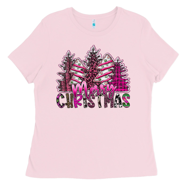 Merry Christmas Pink  Trees Ladies Tee by CowhideDigitalArt | Teevron