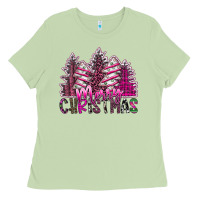 Matcha Merry Christmas pink  trees Ladies Tee - CowhideDigitalArt