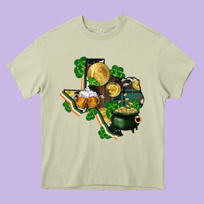 Texas Map St Patrick's Day Heavy Core Tee Designed By Fadigitalartstudio