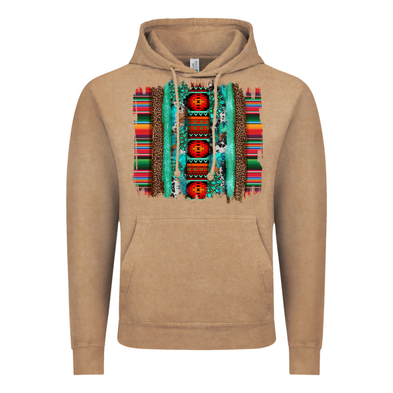 Serape Aztec Leopard And Turquoise Glitter With Gemstone Brushstroke Vintage Hoodie by Artiststas | Teevron