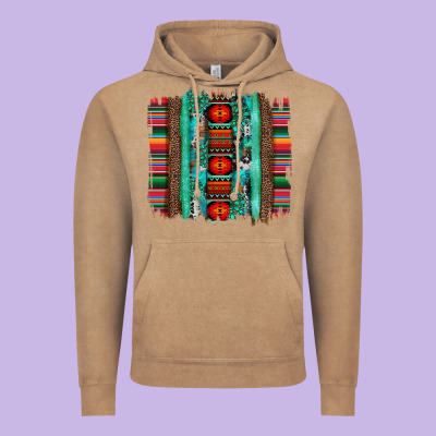 Serape Aztec Leopard And Turquoise Glitter With Gemstone Brushstroke Vintage Hoodie Designed By Artiststas