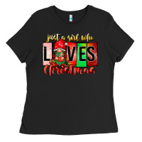 Black just a girl who loves christmas Ladies Tee - CowhideDigitalArt