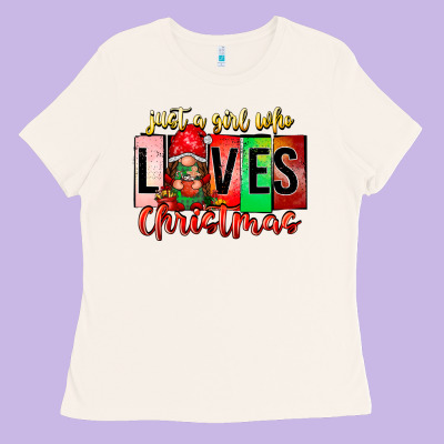 Just A Girl Who Loves Christmas Ladies Tee Designed By Cowhidedigitalart