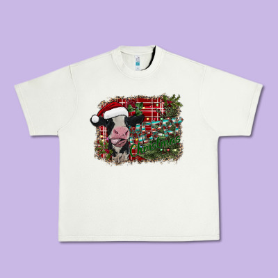 Merry Christmas Cow Urban Heavy Tee Designed By Cowhidedigitalart