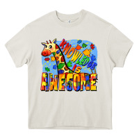 Cream Knowledge is awesome Autism giraffe Heavy Core Tee - FaDigitalArtStudio