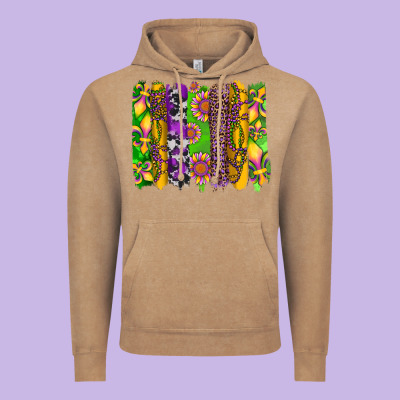 Mardi Gras Sunflower Fleur De Lis Leopard Cowhide Brushstrokes Vintage Hoodie Designed By Artiststas