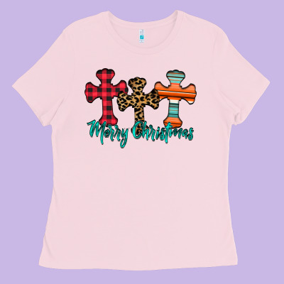 Merry Christmas Cross Ladies Tee Designed By Cowhidedigitalart