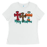 White merry Christmas cross Ladies Tee - CowhideDigitalArt