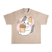 French Oak Cat Drinking Coffee Kitten Kawaii Japanese Kitty Urban Heavy Tee - linhVisuals