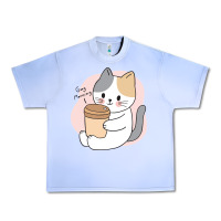 Grape Ice Cat Drinking Coffee Kitten Kawaii Japanese Kitty Urban Heavy Tee - linhVisuals