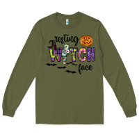 Army Green Resting Witch Face Long Sleeve Tee - CowhideDigitalArt