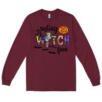 Burgundy Resting Witch Face Long Sleeve Tee - CowhideDigitalArt