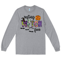Heather Grey Resting Witch Face Long Sleeve Tee - CowhideDigitalArt