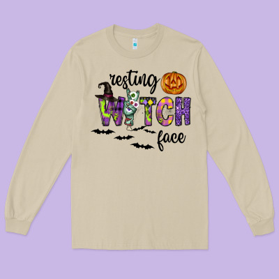 Resting Witch Face Long Sleeve Tee Designed By Cowhidedigitalart