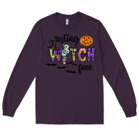 Plum Resting Witch Face Long Sleeve Tee - CowhideDigitalArt