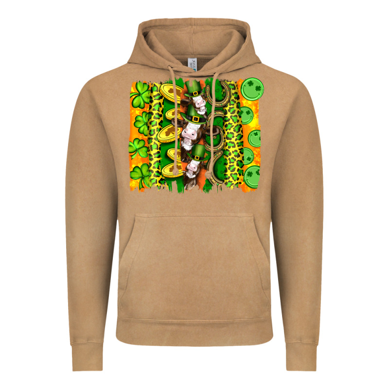 St Patricks Cow And Coin Wıth Clovers And Leopard Brushstrokes Vintage Hoodie by Artiststas | Teevron