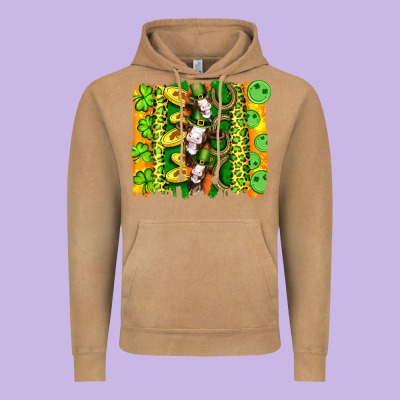 St Patricks Cow And Coin Wıth Clovers And Leopard Brushstrokes Vintage Hoodie Designed By Artiststas