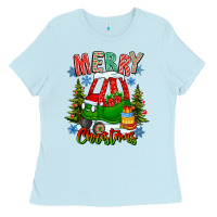 Baby Blue merry christmas car Ladies Tee - CowhideDigitalArt