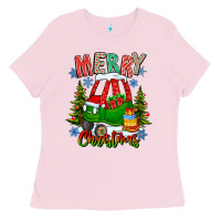 Bubblegum Pink merry christmas car Ladies Tee - CowhideDigitalArt