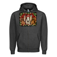 Charcoal Heather Christmas horses Zipper Hoodie - RanaPortraitStore