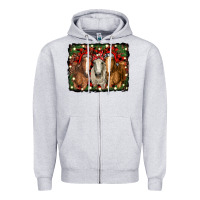 Heather Grey Christmas horses Zipper Hoodie - RanaPortraitStore