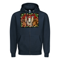 Navy Christmas horses Zipper Hoodie - RanaPortraitStore