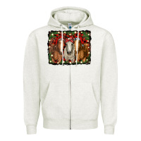 Oatmeal Heather Christmas horses Zipper Hoodie - RanaPortraitStore