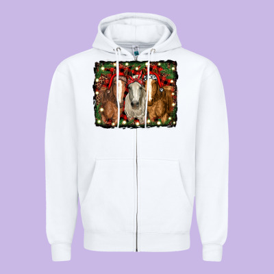 Christmas Horses Zipper Hoodie Designed By Ranaportraitstore