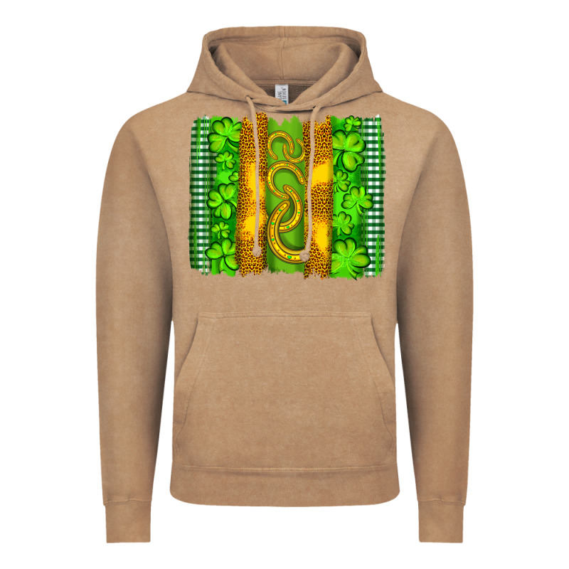 Saint Patricks Horseshoe Shamrock Leopard Glitter Brushstroke Vintage Hoodie by Artiststas | Teevron