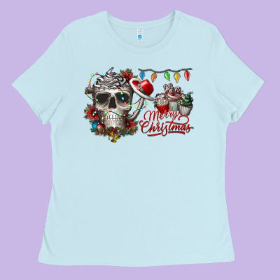 Merry Christmas  Skull Ladies Tee Designed By Cowhidedigitalart