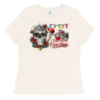 Bone Merry Christmas  skull Ladies Tee - CowhideDigitalArt