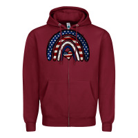 Burgundy USA American Flag Rainbow Zipper Hoodie - Jasminsmagicworld