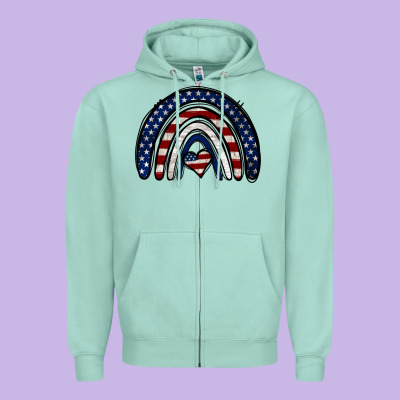 Usa American Flag Rainbow Zipper Hoodie Designed By Jasminsmagicworld