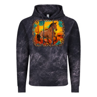 Cloud Black horse with sunflowers turquoise gemstone western sunset leopard backgr Vintage Hoodie - Artiststas