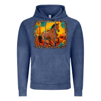 Vintage Denim horse with sunflowers turquoise gemstone western sunset leopard backgr Vintage Hoodie - Artiststas