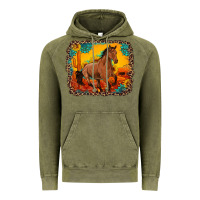 Vintage Olive horse with sunflowers turquoise gemstone western sunset leopard backgr Vintage Hoodie - Artiststas