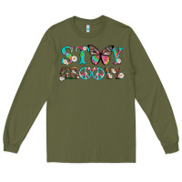 Army Green stay groovy with butterfly peace sign and flowers Long Sleeve Tee - Artiststas