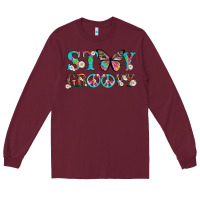 Burgundy stay groovy with butterfly peace sign and flowers Long Sleeve Tee - Artiststas