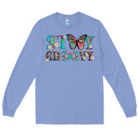 Colony Blue stay groovy with butterfly peace sign and flowers Long Sleeve Tee - Artiststas