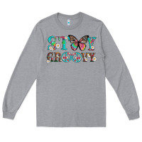 Heather Grey stay groovy with butterfly peace sign and flowers Long Sleeve Tee - Artiststas